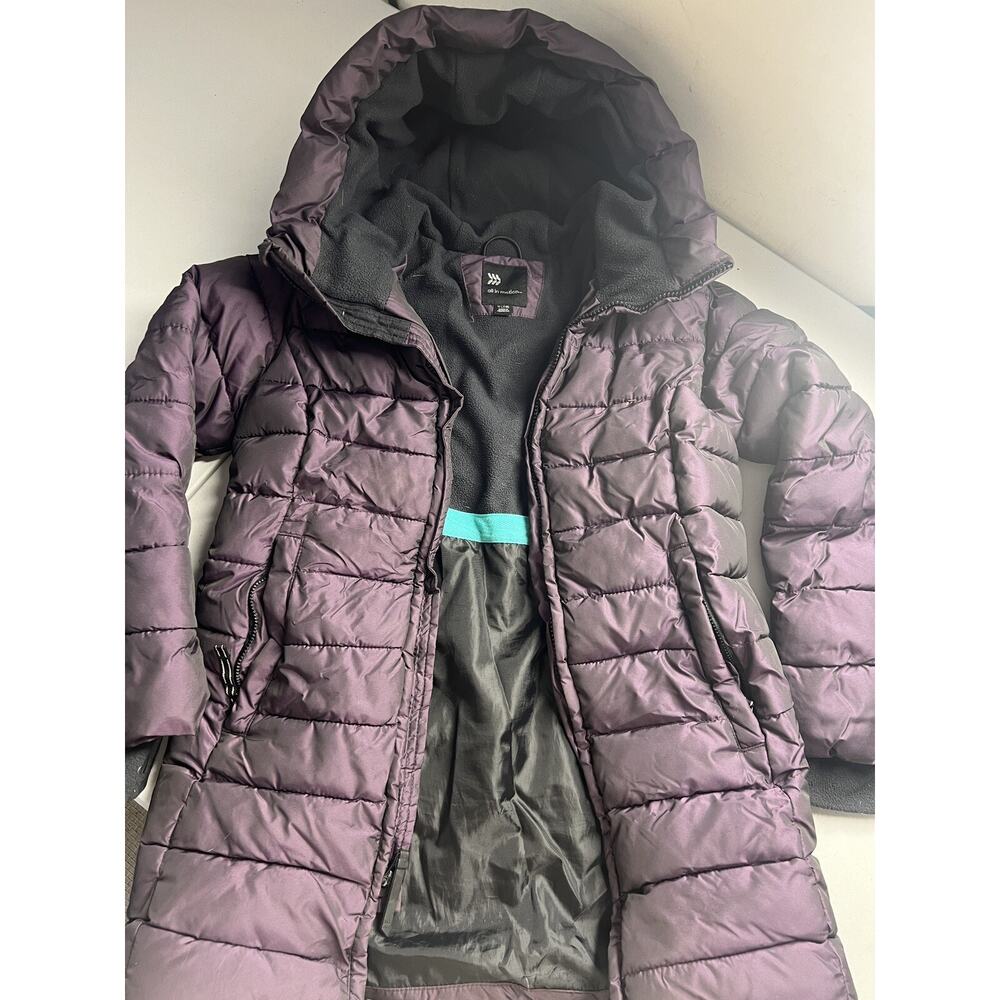 All In Motion Girls Puffed Jacket, Hooded With Pockets, Purple Metallic, Size M‎